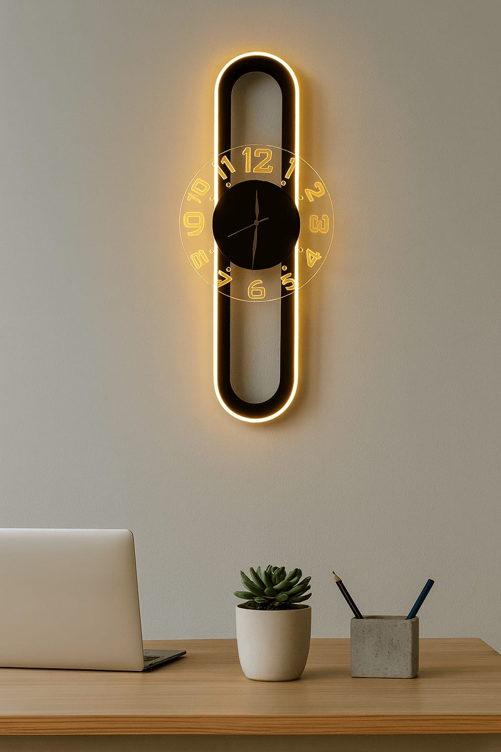 AuraClock 2-in-1 Vertical &amp; Horizontal Wall Clock with Neon Light – by Malik Neon