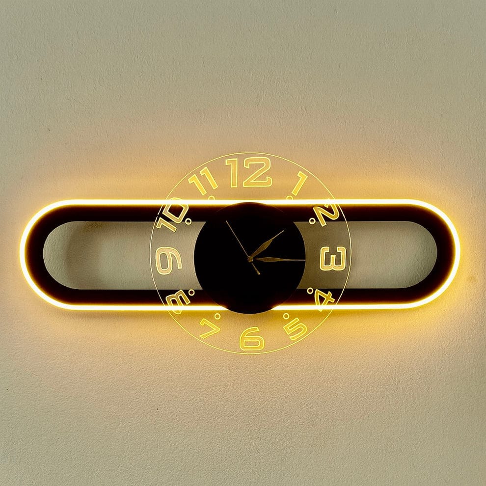 AuraClock 2-in-1 Vertical &amp; Horizontal Wall Clock with Neon Light – by Malik Neon